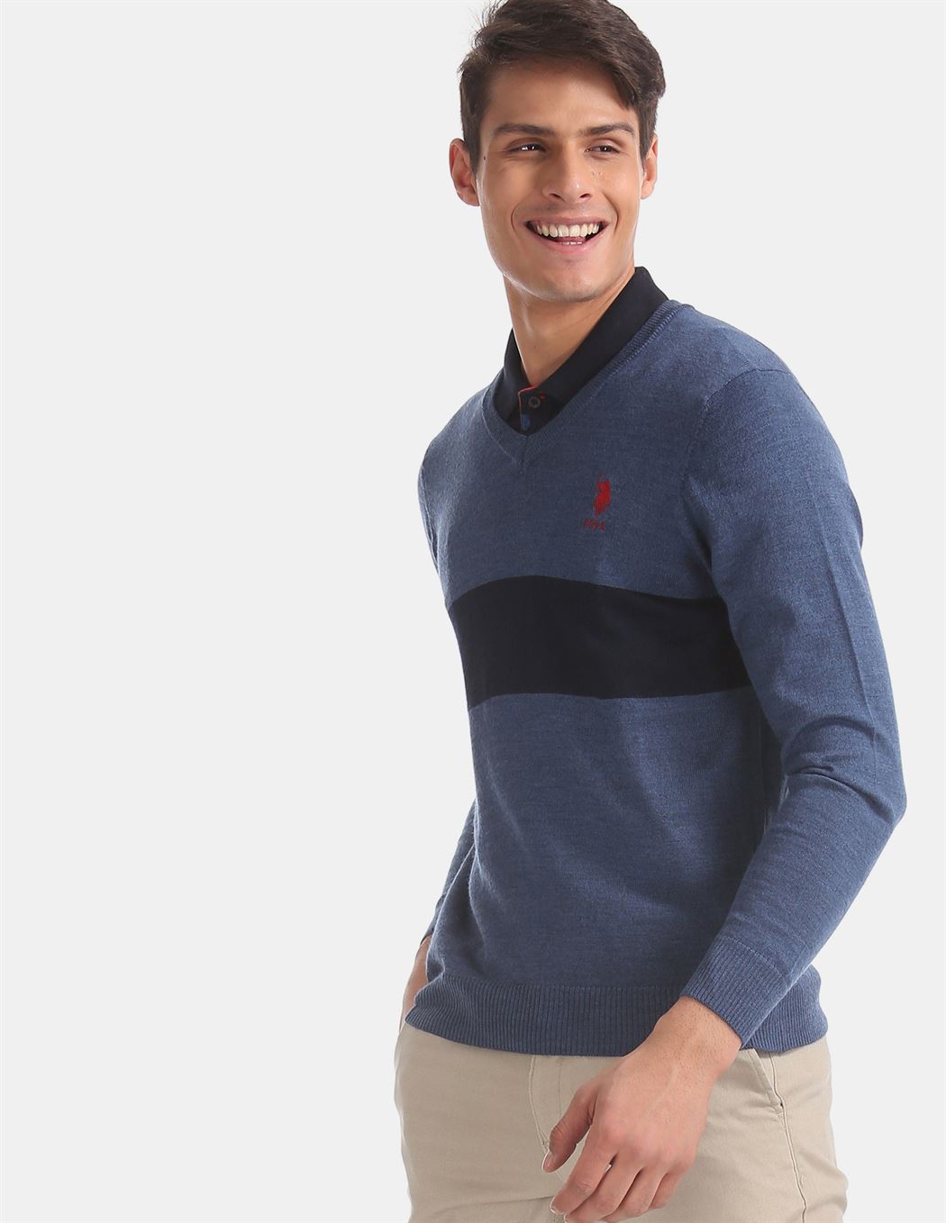 U.S.Polo Association Men'S Casual Wear Solid Blue Sweater
